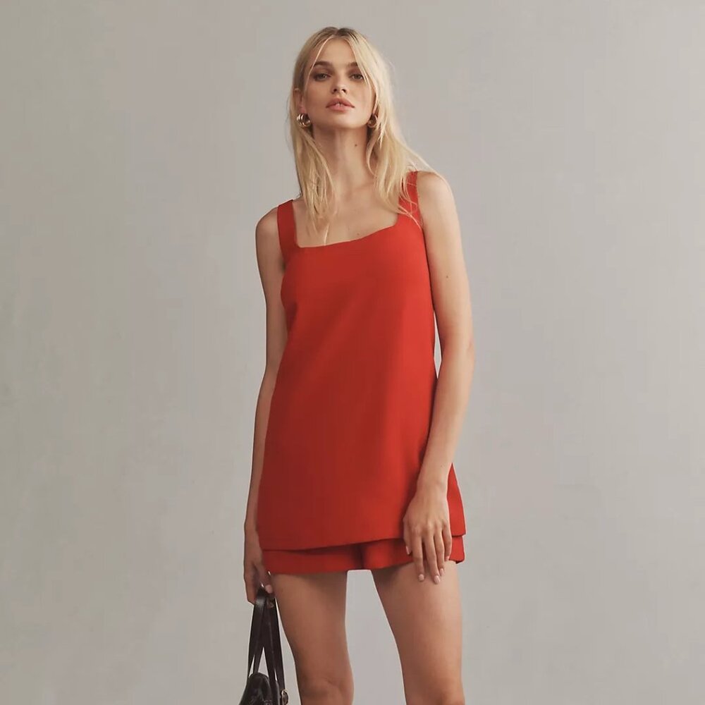 *NWT* Anthropologie Maeve Sleeveless Square-Neck Romper Red S